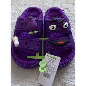 Crocs McDonalds Grimace Cozzzy Sandal Purple Men’s Sz 4 Women’s 6 FurLined Fuzzy
